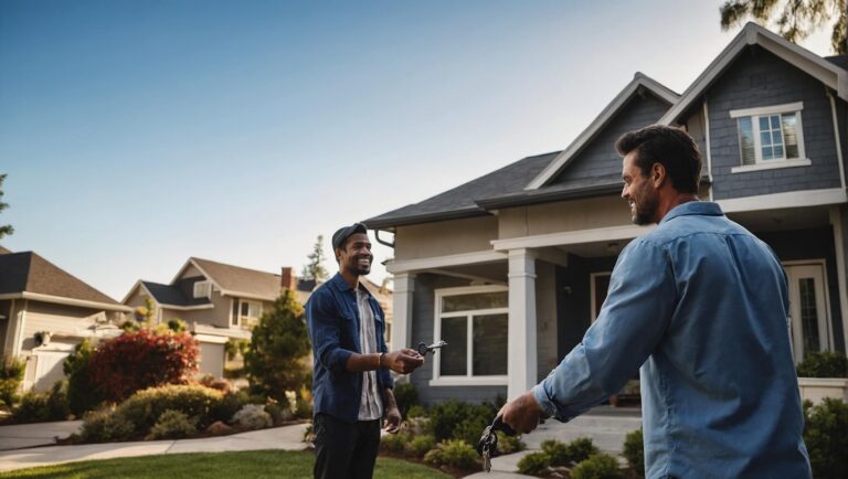 Excited new homeowner holding keys after completing a wrap-around mortgage deal.