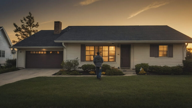 A worried homeowner stands in front of their house, clutching documents, seeking to prevent foreclosure.