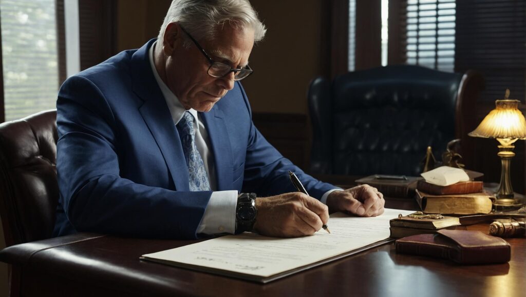 Person reviewing documents at a desk with a pen, symbolizing the process of examining a Closing Disclosure after experiencing foreclosure.