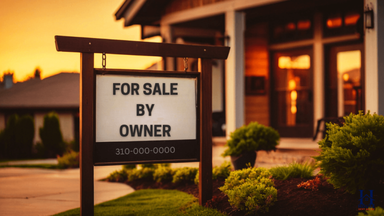 A "For Sale By Owner" sign with text "Assumable Loans Available" against a backdrop of a residential property.